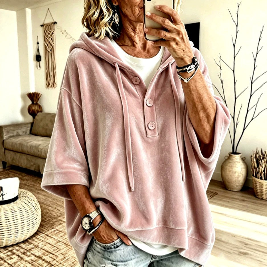 Daphne - Women's Velvet Hooded Oversized Poncho Pullover