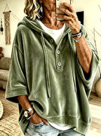Daphne - Women's Velvet Hooded Oversized Poncho Pullover