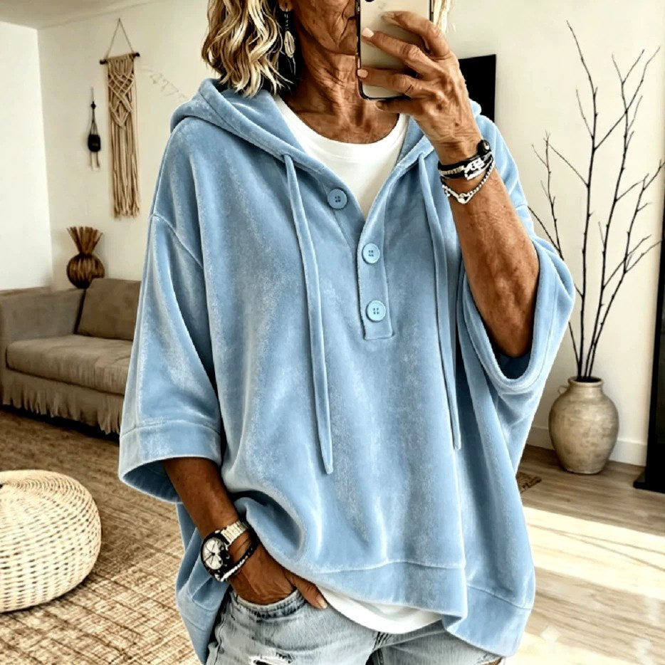 Daphne - Women's Velvet Hooded Oversized Poncho Pullover