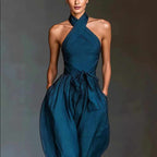 Delilah - Block High-neck Tie Pocket Jumpsuit