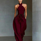 Delilah - Block High-neck Tie Pocket Jumpsuit