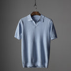 Derek - Men's Textured Knit Open Collar Polo Shirt