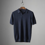 Derek - Men's Textured Knit Open Collar Polo Shirt