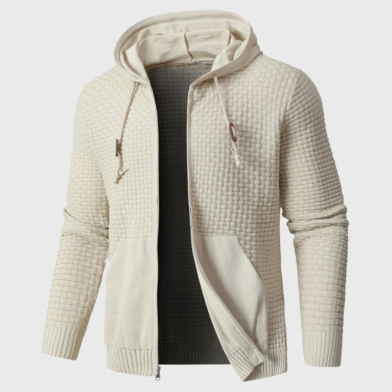 Derek - Men's Textured Knit Zip-Up Hoodie