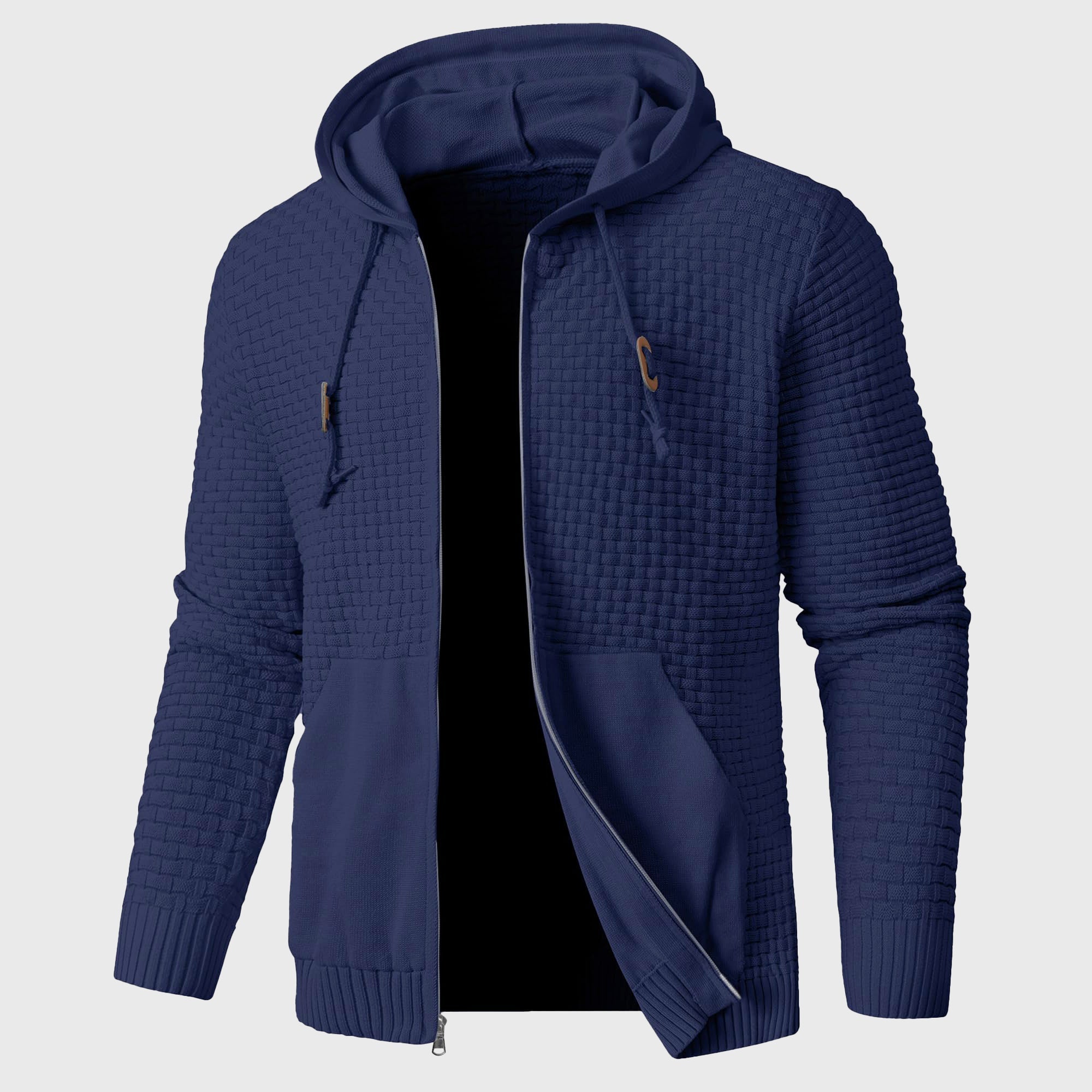 Derek - Men's Textured Knit Zip-Up Hoodie