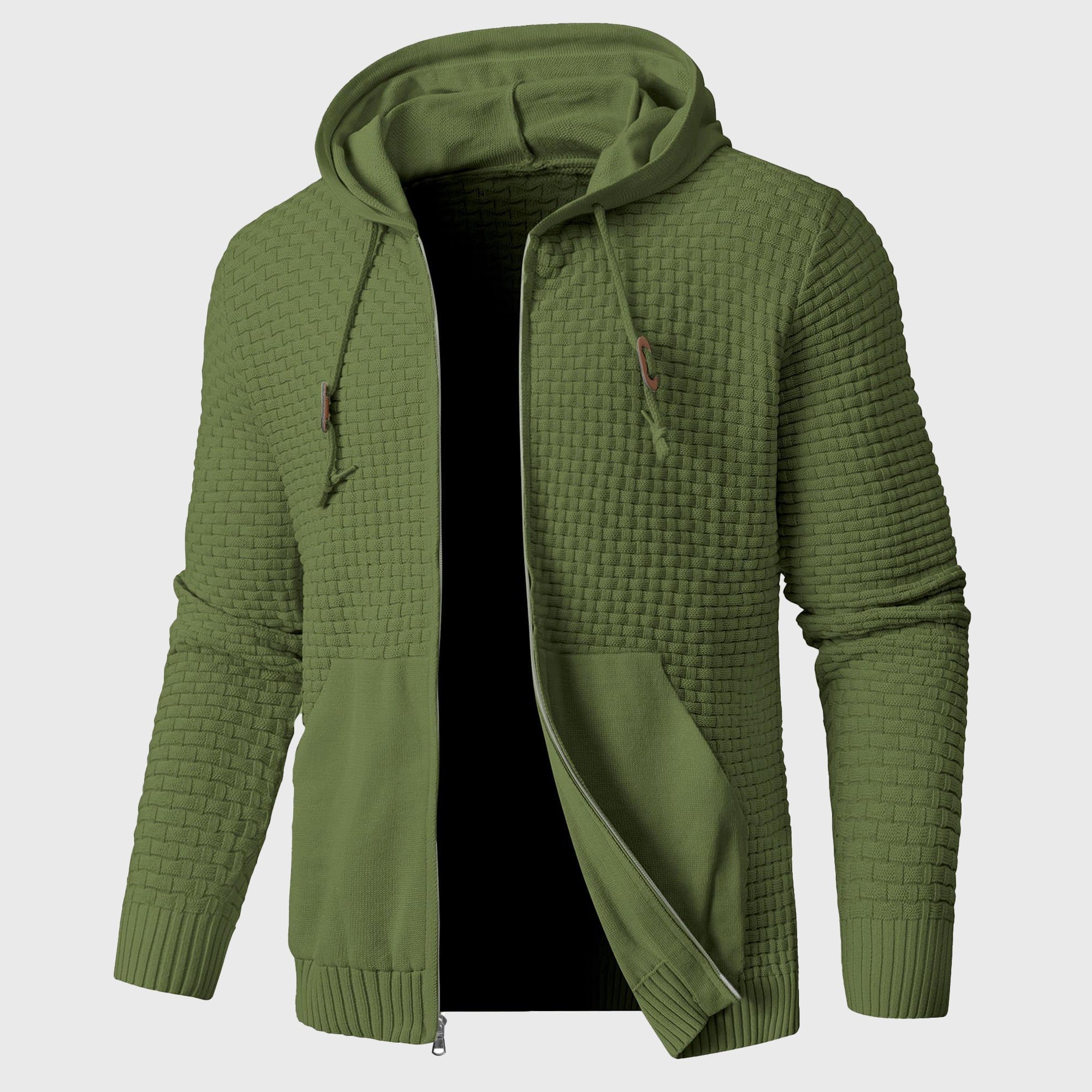 Derek - Men's Textured Knit Zip-Up Hoodie