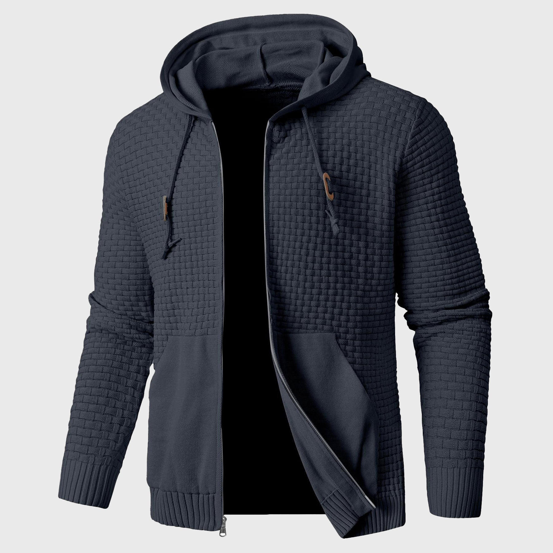 Derek - Men's Textured Knit Zip-Up Hoodie