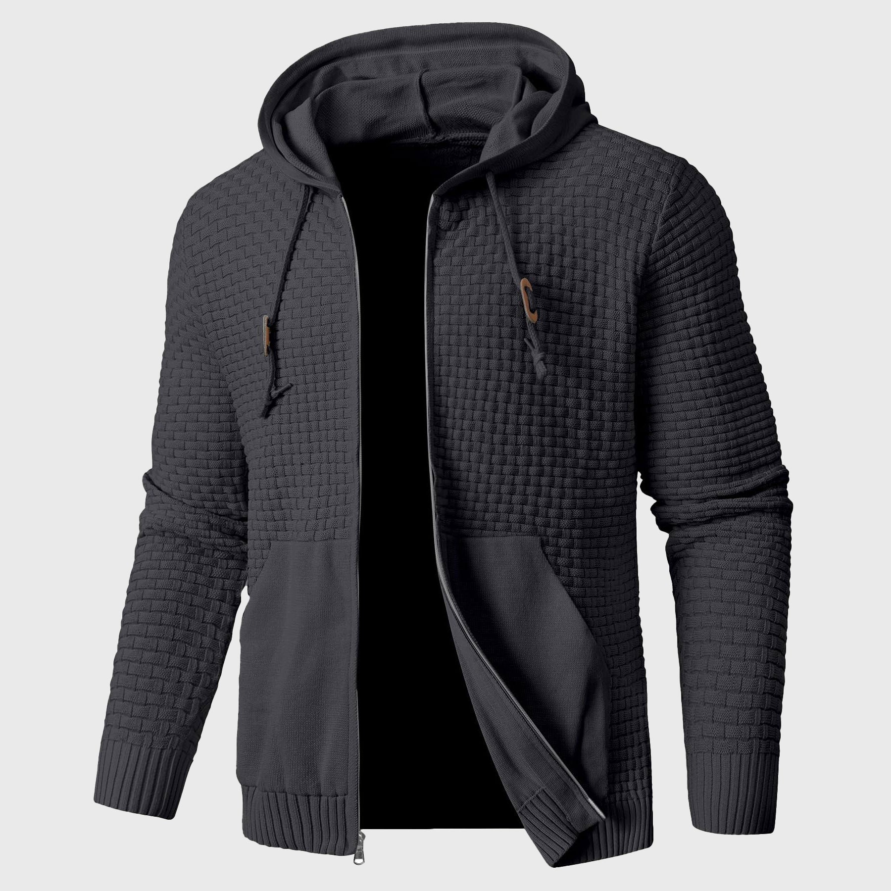 Derek - Men's Textured Knit Zip-Up Hoodie