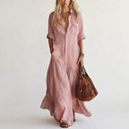 Diana - Women's Cotton-Linen Button-Down Shirt Dress