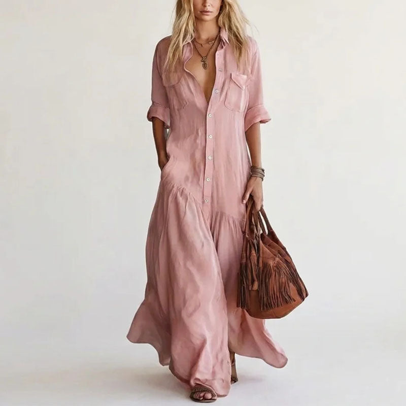 Diana - Women's Cotton-Linen Button-Down Shirt Dress