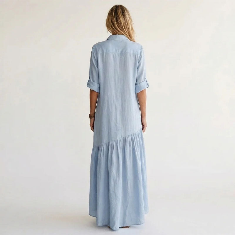 Diana - Women's Cotton-Linen Button-Down Shirt Dress