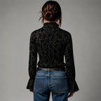 Dianne - Women's Paisley Stand Collar Zip-Up Blouse