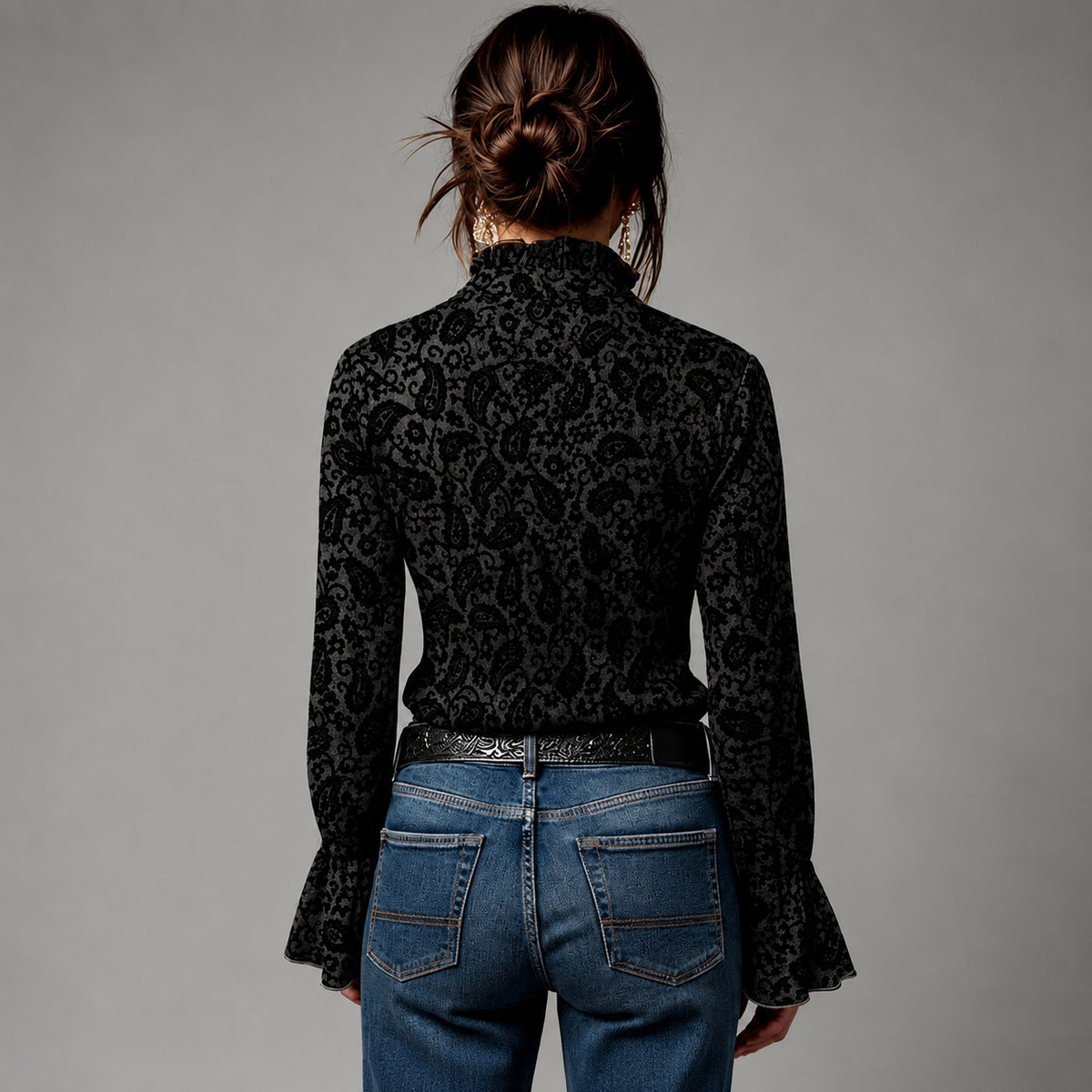 Dianne - Women's Paisley Stand Collar Zip-Up Blouse