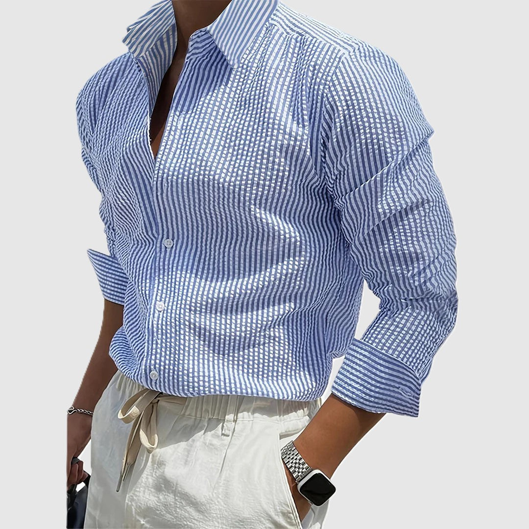Diego - Men's Vertical Striped Button-Down Shirt