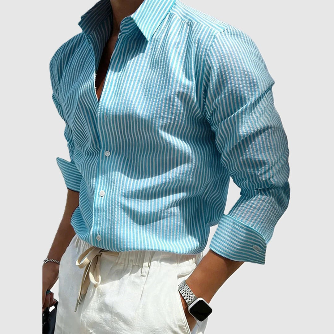 Diego - Men's Vertical Striped Button-Down Shirt