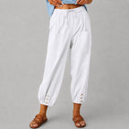 Donna - Women's Drawstring Button Cuff Linen Pants