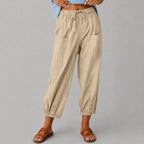Donna - Women's Drawstring Button Cuff Linen Pants
