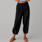 Donna - Women's Drawstring Button Cuff Linen Pants