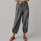 Donna - Women's Drawstring Button Cuff Linen Pants