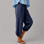 Donna - Women's Drawstring Button Cuff Linen Pants