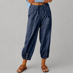Donna - Women's Drawstring Button Cuff Linen Pants