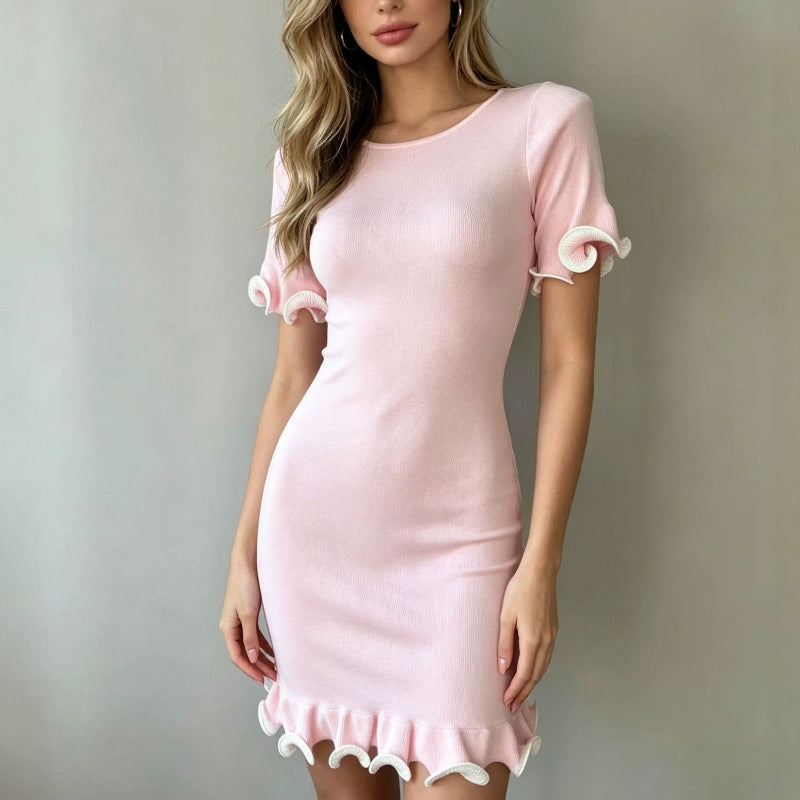 Dorothy - Women’s Contrast Ruffle Knit Dress