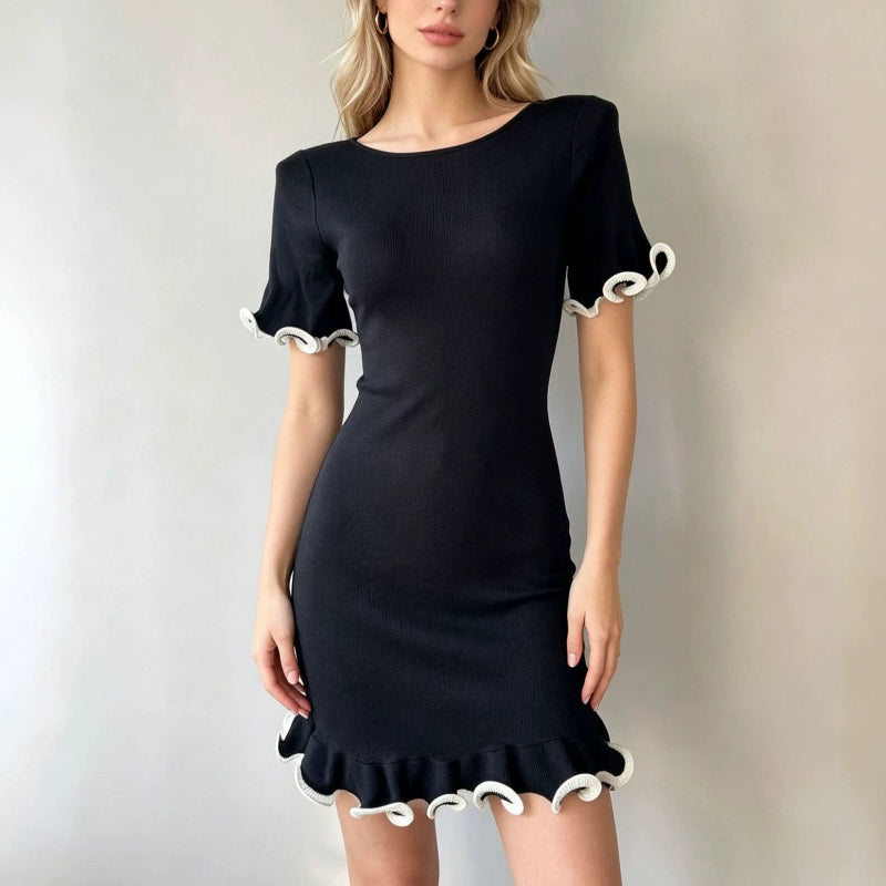 Dorothy - Women’s Contrast Ruffle Knit Dress