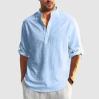 Dylan -  Men's Linen Stand Collar Henley Long Sleeve Shirt