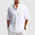 Dylan -  Men's Linen Stand Collar Henley Long Sleeve Shirt
