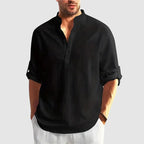 Dylan -  Men's Linen Stand Collar Henley Long Sleeve Shirt