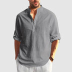 Dylan -  Men's Linen Stand Collar Henley Long Sleeve Shirt