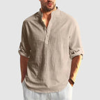 Dylan -  Men's Linen Stand Collar Henley Long Sleeve Shirt