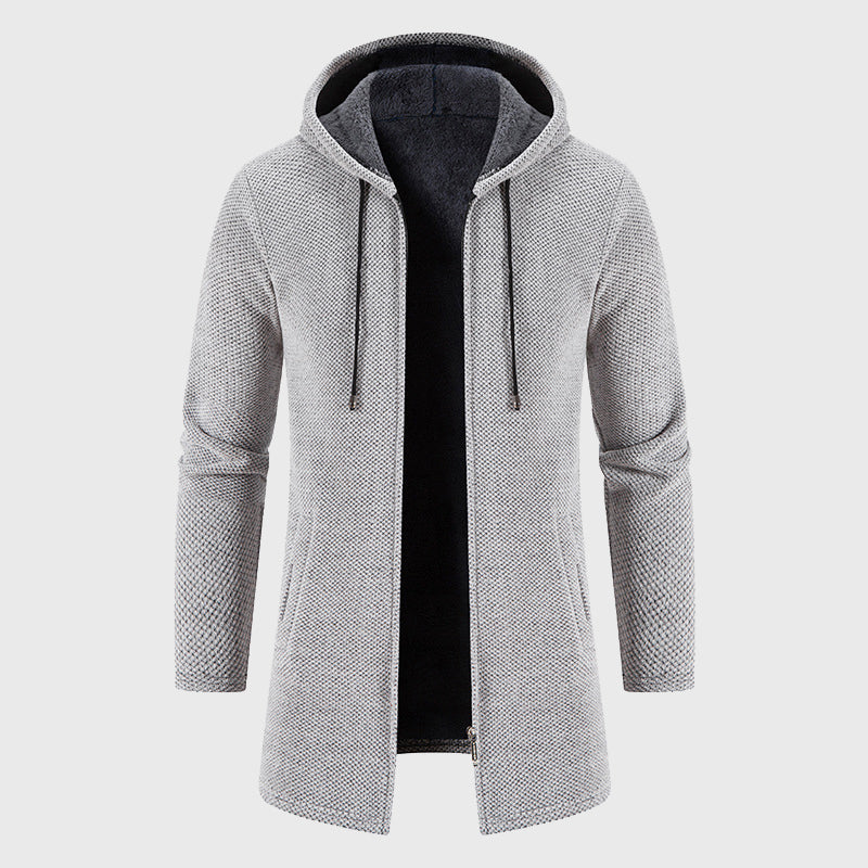 Edison - Men's Textured Knit Longline Hoodie Jacket