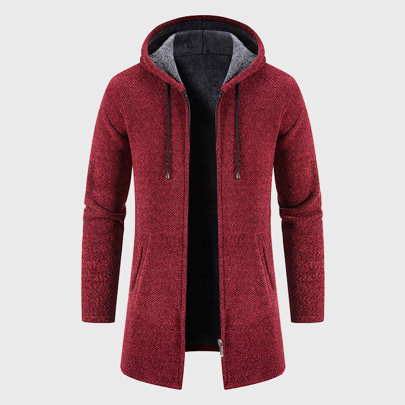 Edison - Men's Textured Knit Longline Hoodie Jacket