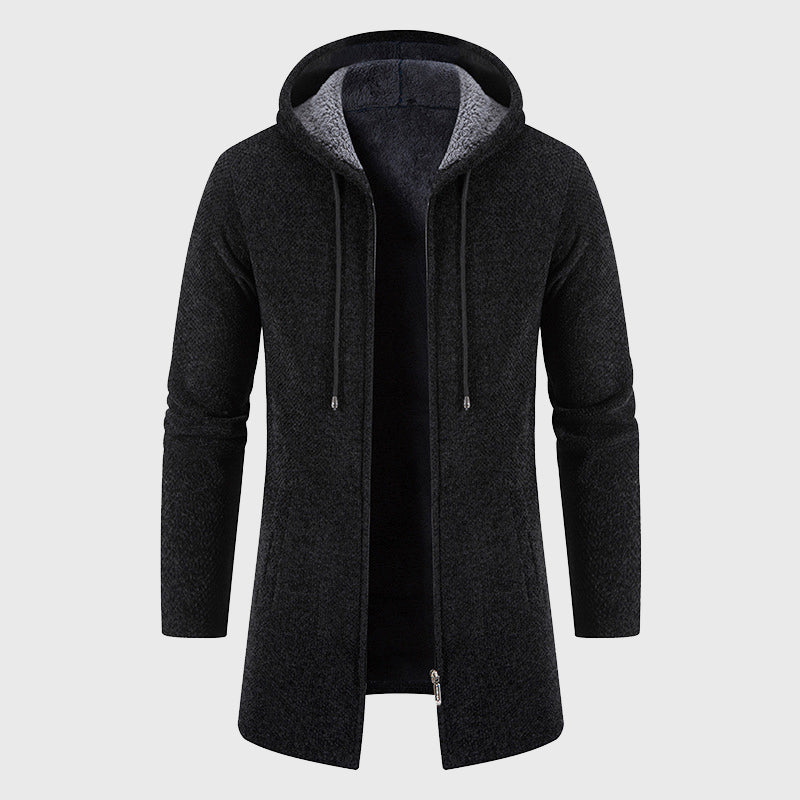 Edison - Men's Textured Knit Longline Hoodie Jacket