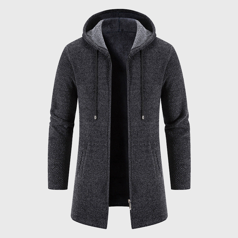 Edison - Men's Textured Knit Longline Hoodie Jacket