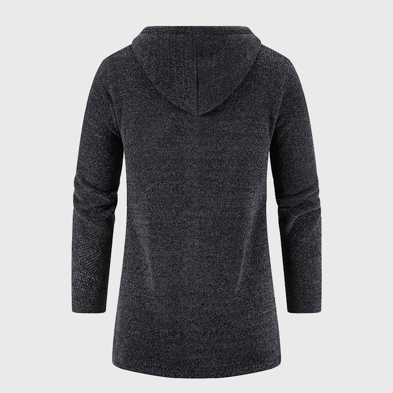 Edison - Men's Textured Knit Longline Hoodie Jacket