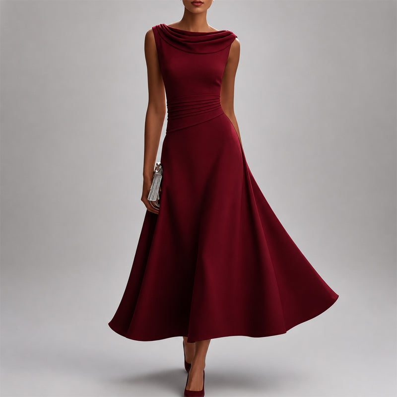 Elaine - Women's Cowl Neck Sleeveless Flowy Midi Dress