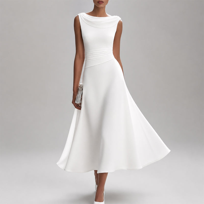 Elaine - Women's Cowl Neck Sleeveless Flowy Midi Dress
