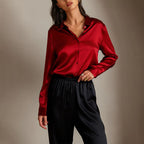 Elaine - Women's Satin Long-Sleeve Button-Up Shirt