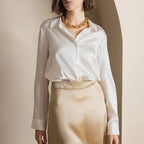 Elaine - Women's Satin Long-Sleeve Button-Up Shirt