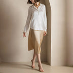 Elaine - Women's Satin Long-Sleeve Button-Up Shirt