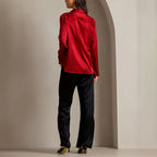 Elaine - Women's Satin Long-Sleeve Button-Up Shirt