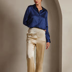Elaine - Women's Satin Long-Sleeve Button-Up Shirt