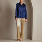 Elaine - Women's Satin Long-Sleeve Button-Up Shirt