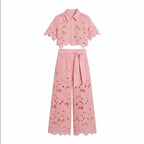 Elena - Women's Lace Cropped Wide Leg Matching Set