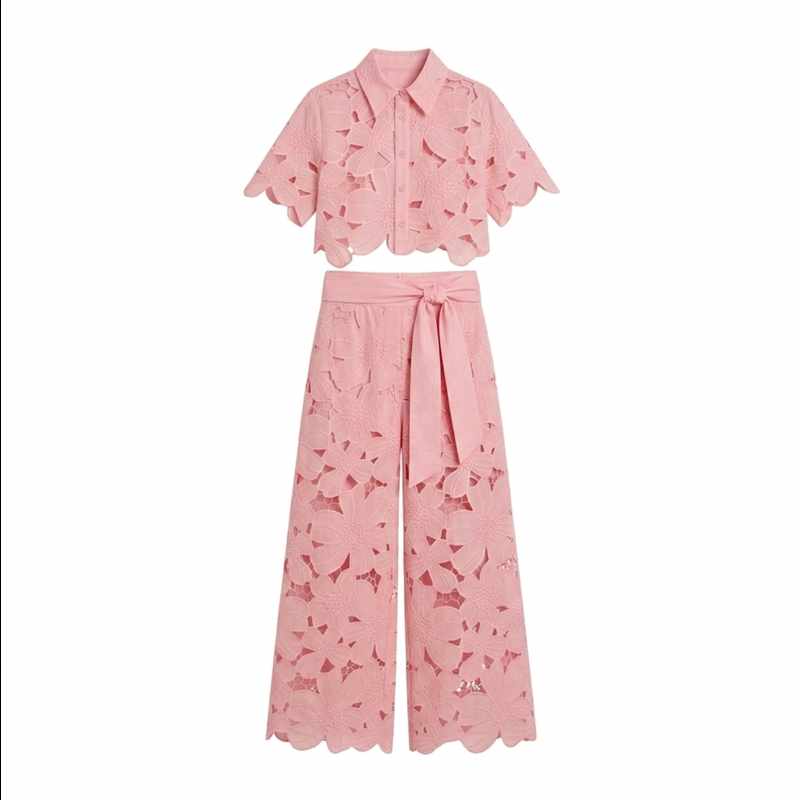 Elena - Women's Lace Cropped Wide Leg Matching Set