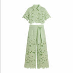 Elena - Women's Lace Cropped Wide Leg Matching Set