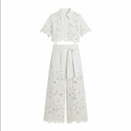 Elena - Women's Lace Cropped Wide Leg Matching Set