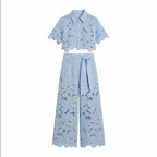 Elena - Women's Lace Cropped Wide Leg Matching Set